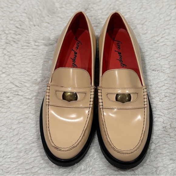 NEW Free People Liv Leather Cream Block Heels Slip on Loafer Sz 40 US 10 Preppy - Picture 3 of 10